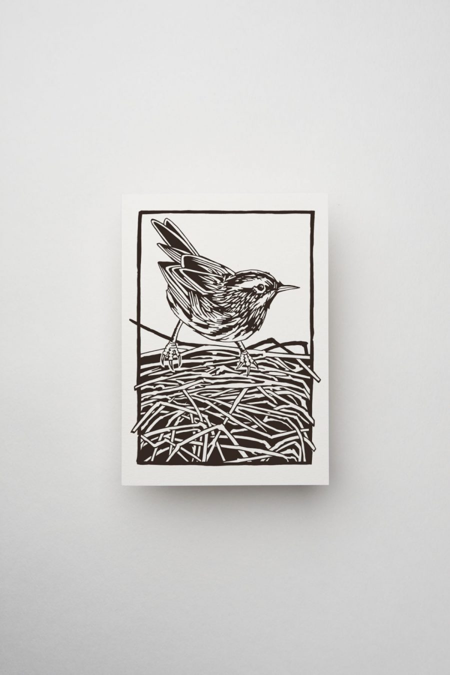 Greetings card 'Bird on a Nest' printed in Umber Brown