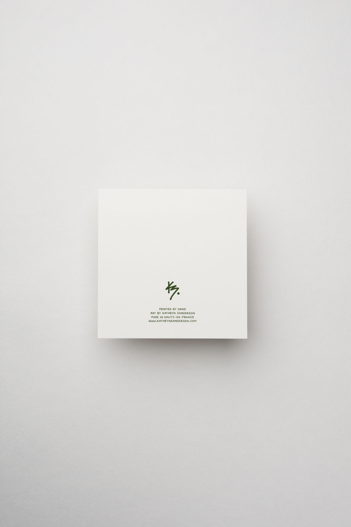 Image of back of Kathryn Sanderson's greetings card "Le Coq" in Leaf Green
